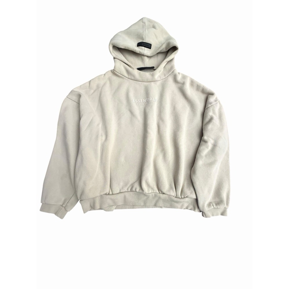 Fear Of God Essentials Hoodie Small Beige Pullover Fleece Sweatshirt Logo #RR-4